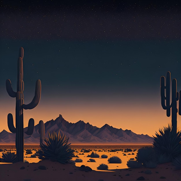 Pustynny krajobraz z kaktusowym tłem