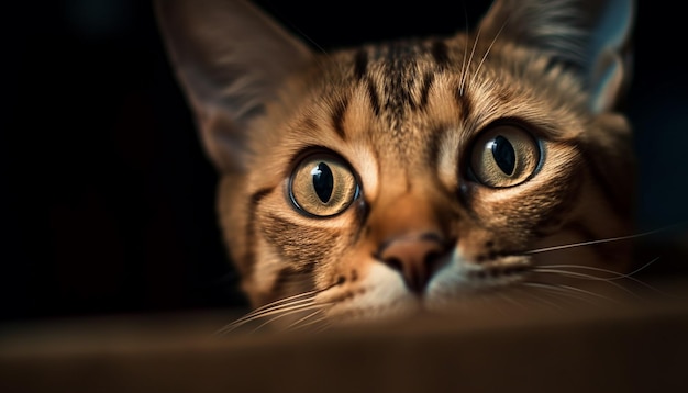 Puszysty kotek z uroczymi wąsami i zabawną ciekawością generowaną przez sztuczną inteligencję