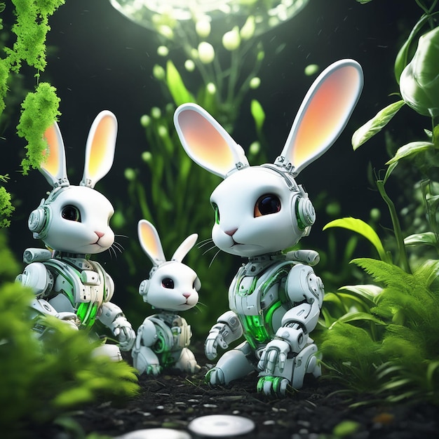 Puszysty królik siedzący w trawie i wyglądający uroczo, wygenerowany przez sztuczną inteligencję