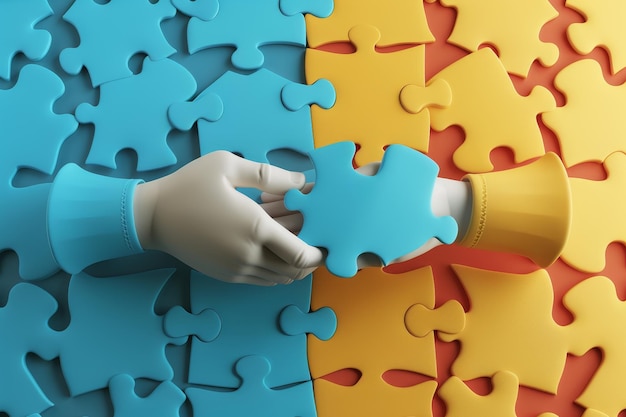 Zdjęcie puzzle pieces i handshake w koncepcji współpracy i pracy zespołowej