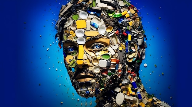puzzle twarzy Portret artystyczny wykonany z plastikowych śmieci