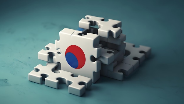 Zdjęcie puzzle z flagą narodową korei południowej ai generowane