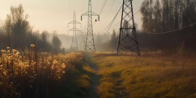 Zdjęcie pylon wież wysokiego napięcia