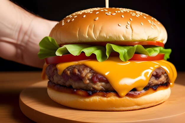 Pyszna fotografia burgerowa Tło żywności AI Wygenerowano obraz
