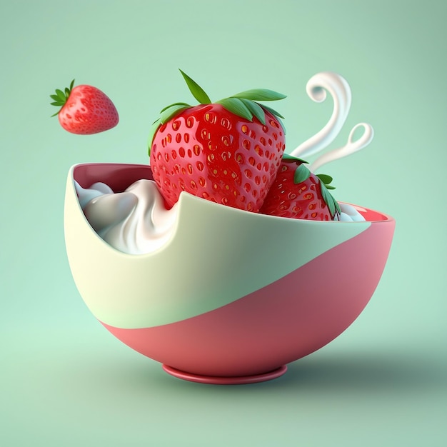 Pyszna miseczka jogurtu ze świeżymi truskawkami AI