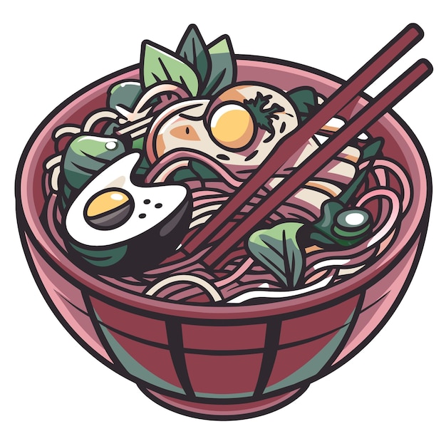 pyszna miska tradycyjnego azjatyckiego ramen z makaronem bulionem jajka warzywa i mięso