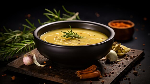 Pyszna miska z zupą o wspaniałym wzornictwie i bogatym smaku