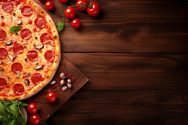 Zdjęcie pyszna pizza na drewnianym stole