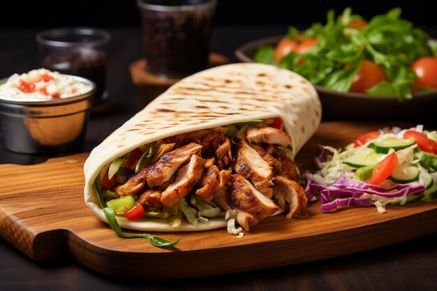 Pyszna Shawarma podana na drewnianej desce Generative Ai