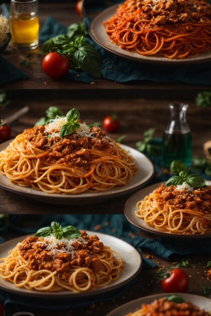 pyszne autentyczne włoskie spaghetti na talerzu