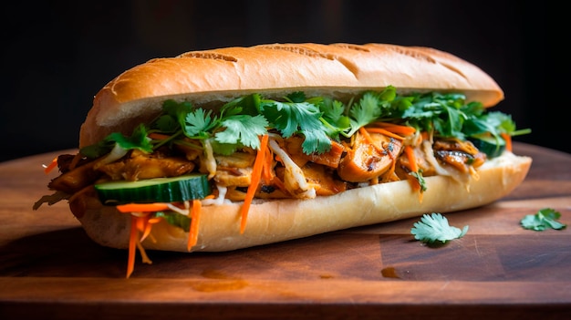 Pyszne banh mi nadziewane delikatnym grillowanym kurczakiem i chrupiącymi warzywami Generative AI