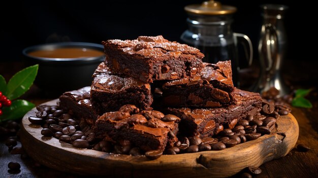 Zdjęcie pyszne brownie z czarnej fasoli na drewnianym tle