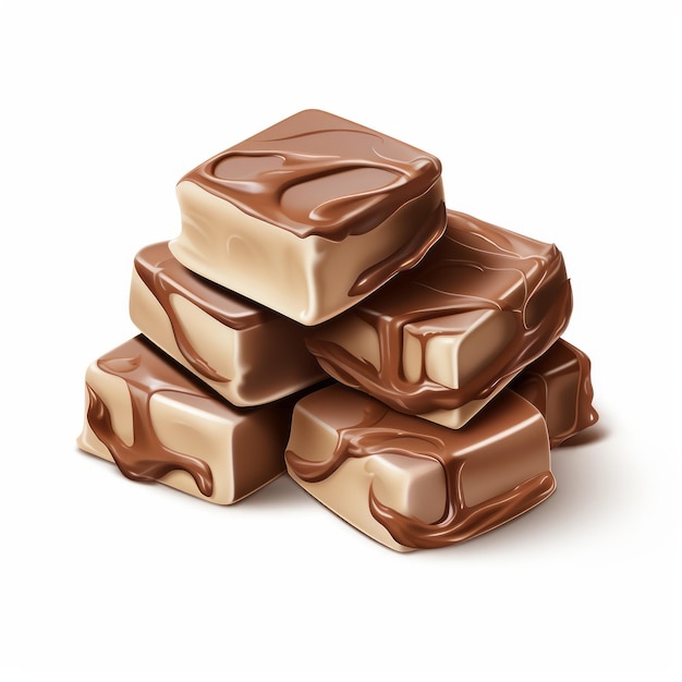 Pyszne cukierki realistyczne czekoladowe kwadraty na białym tle