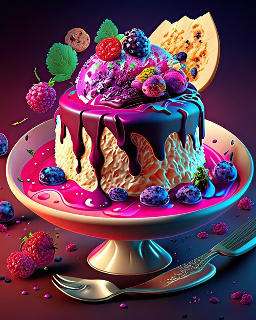 Zdjęcie pyszne desery ozdobione kremowymi kolorami owoców i słodyczy