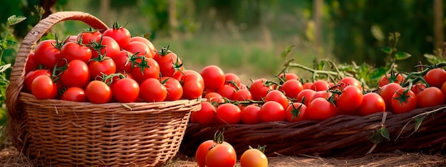 Pyszne dojrzałe pomidory w malowniczym ogrodzie Generative AI