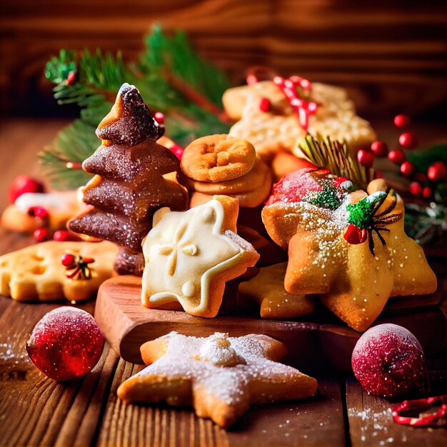 Pyszne domowe ciasteczka świąteczne i inne świąteczne smakołyki widok z bliska