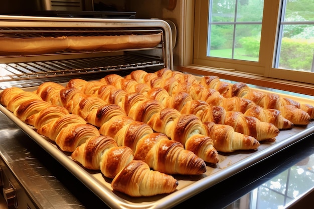 Pyszne domowe croissanty pieczone z płatkowym ciastem w nowoczesnej kuchni