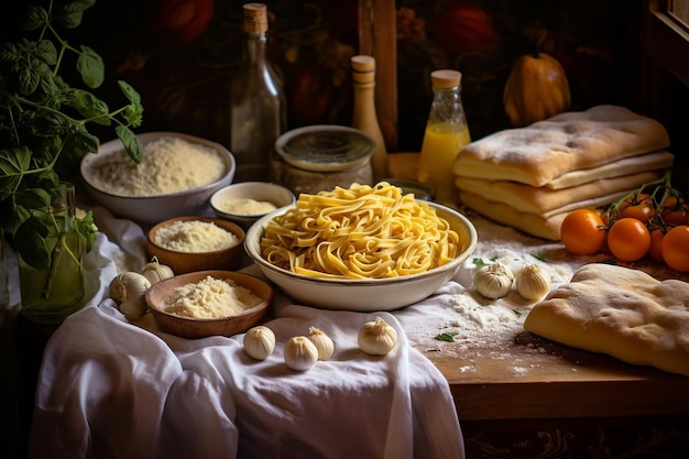 Zdjęcie pyszne domowe makarony i kuchnia włoska