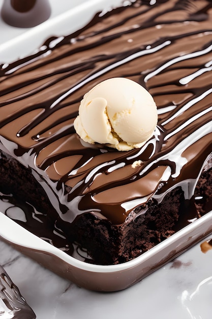 pyszne dyniowo-czekoladowe brownie z lodami na talerzu