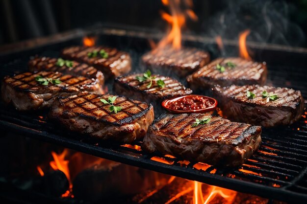 Pyszne Grillowane Wieprzowiny Lub Steki Wołowe Spadają W Dół