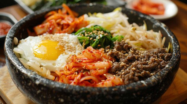 Zdjęcie pyszne i odżywcze koreańskie danie o nazwie bibimbap