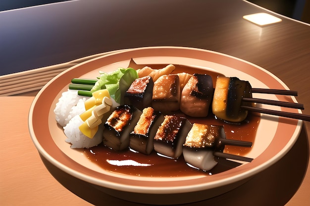 Zdjęcie pyszne japońskie jedzenie azjatyckie yakitori w stylu anime ilustracja malarstwo cyfrowe