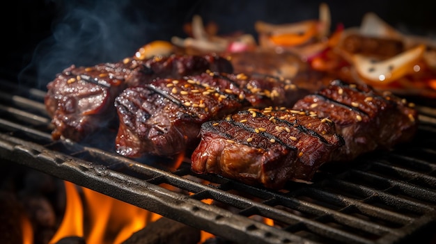 pyszne jedzenie Koran, grillowane na węglu drzewnym, marynowane BBQ, koreańskie krótkie żeberka na grillu