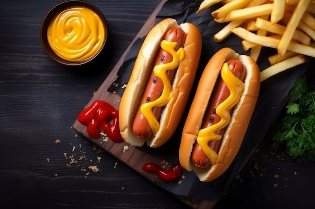 Pyszne jedzenie na hot dogi Piknik musztardowy Generuj sztuczną inteligencję