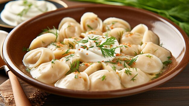 Pyszne knedle pelmeni ravioli w menu na banerach restauracji w mediach społecznościowych