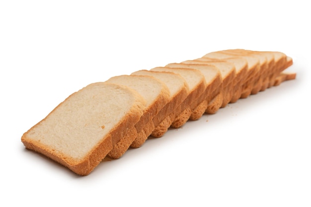 Pyszne kromki chleba na białym tle widok z góry