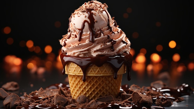 Pyszne lody czekoladowe z sosem czekoladowym na górnej fotografii żywności