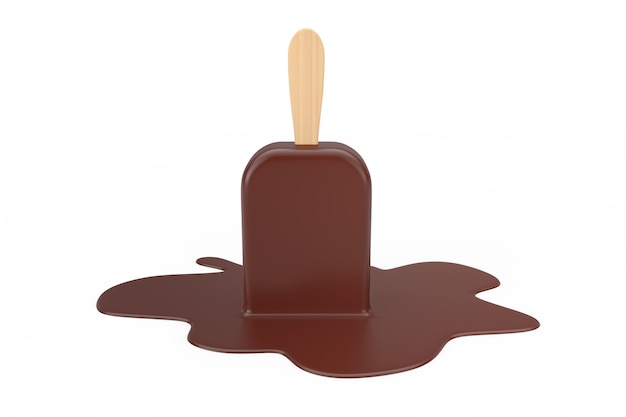 Zdjęcie pyszne lody o smaku czekoladowym stick topienie na białym tle. renderowanie 3d