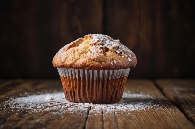 Zdjęcie pyszne muffiny z cukrem na drewnianym stole