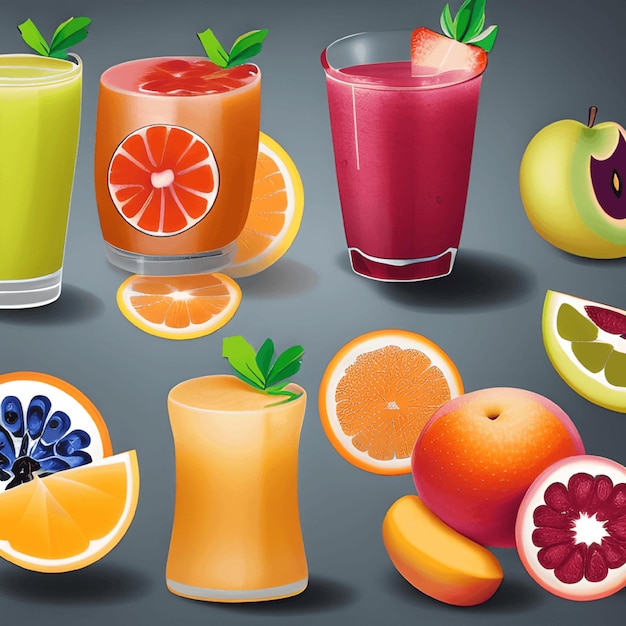 Pyszne owoce i sok z witaminami Zdrowy napój generatywny ai