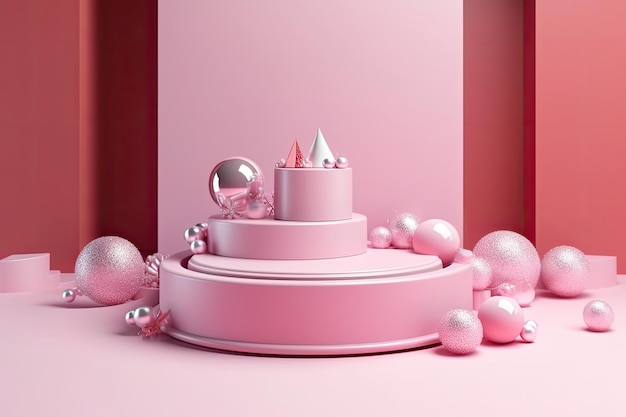 Pyszne różowe ciasto z lukrem na stole Generative AI