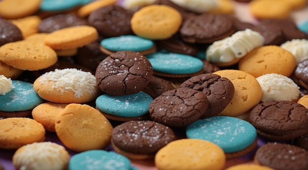 pyszne słodycze na abstrakcyjnym tle słodycze czekolada pączki słodkie kolorowe ciasteczka
