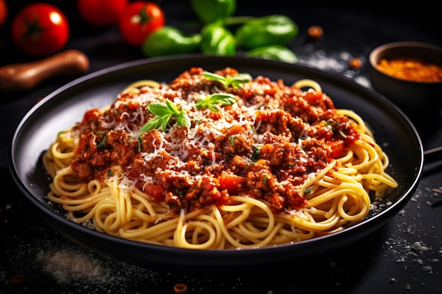 Pyszne spaghetti Bolognese włoska specjalność podawana na talerzu