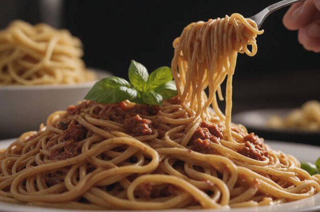 Pyszne spaghetti na widelcu