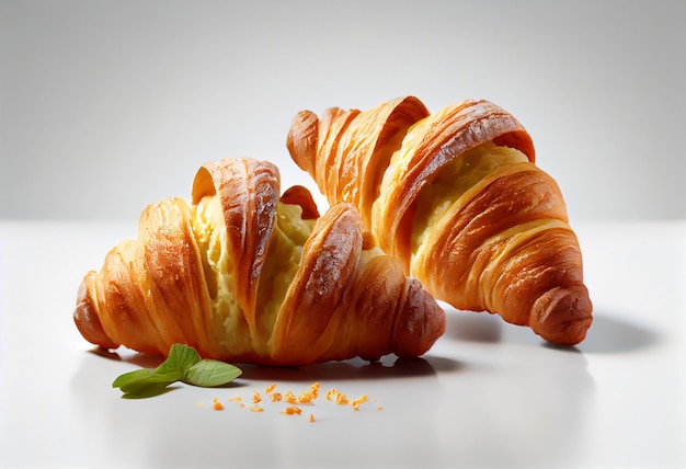 Pyszne świeże rogaliki na białym tle Croissanty izolowane Śniadanie francuskie AI Generated