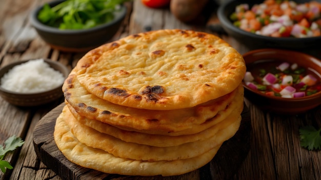 Pyszne złote sery Arepas podawane z świeżą sałatką