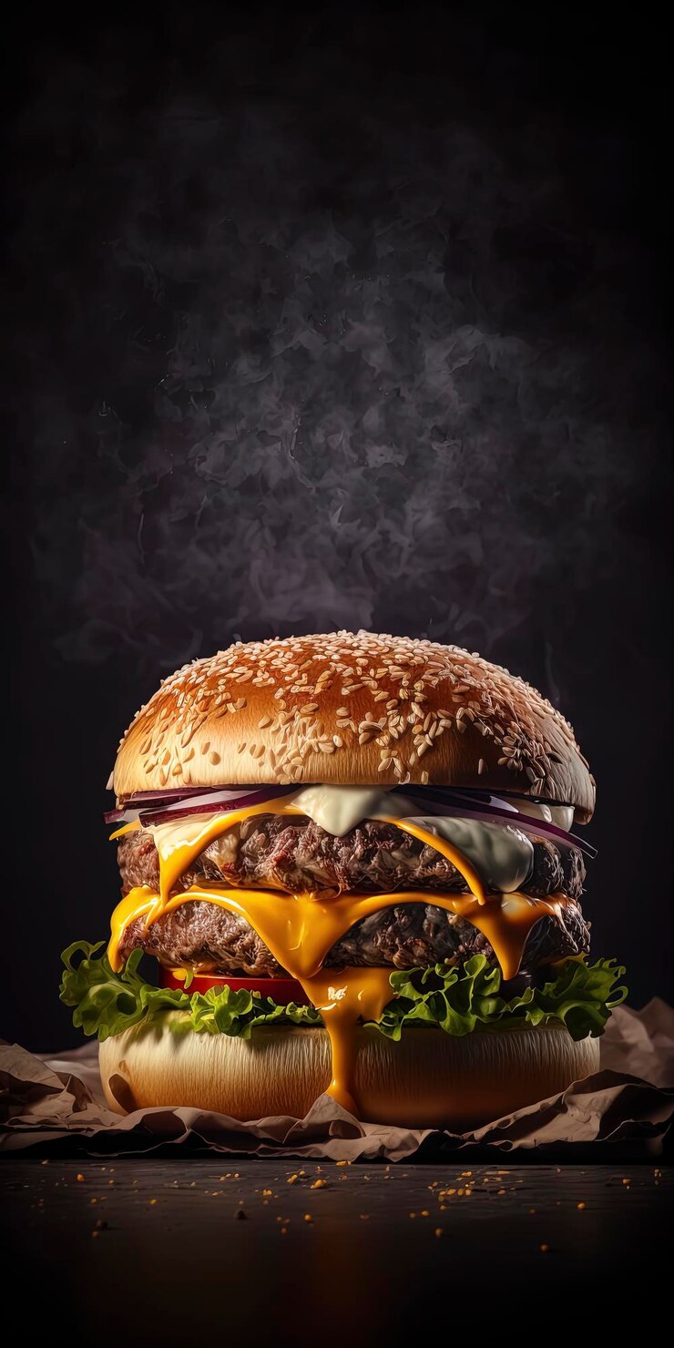 Pyszny burger z ciemnym tłem restauracji