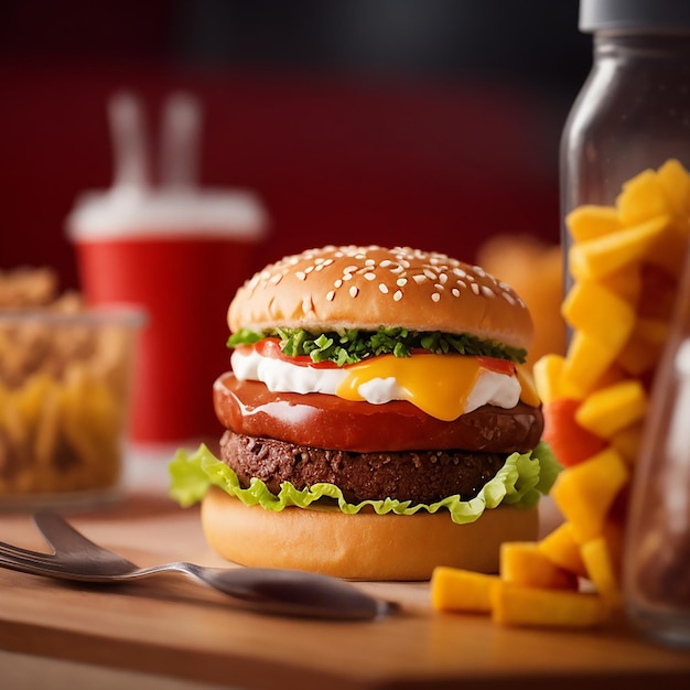 pyszny cheeseburger mięsny z fast foodami