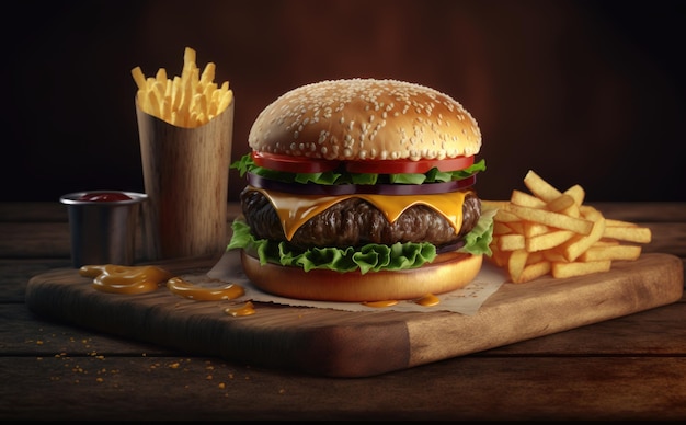 Pyszny cheeseburger niezdrowe jedzenie fast food menu ai generowane