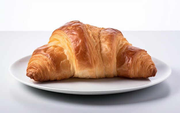 Pyszny croissant na białym tle profesjonalne zdjęcie reklamowe żywności ai generowane