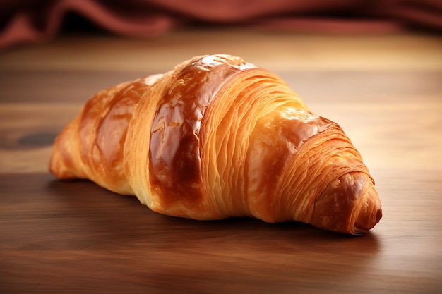 Pyszny croissant na drewnianym stole pod wysokim kątem