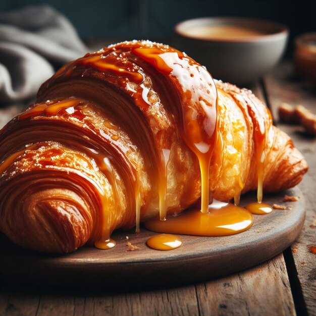 Zdjęcie pyszny czekoladowy croissant.