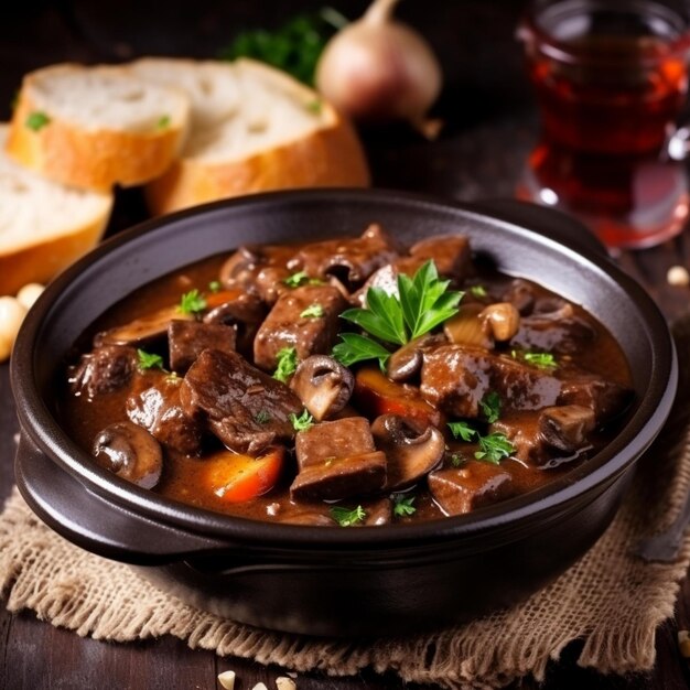 Zdjęcie pyszny gulasz z wołowiny bourguignon