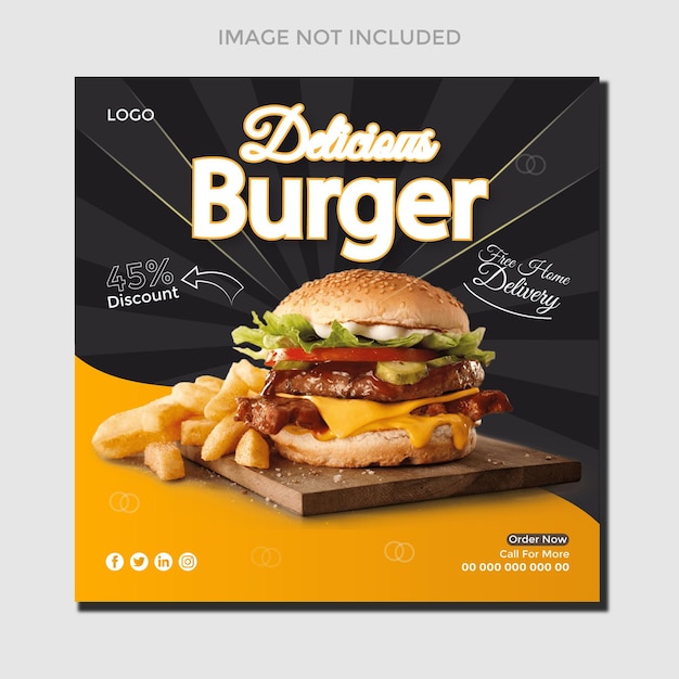 Pyszny hamburger Jedzenie promocja w mediach społecznościowych i menu jedzenia