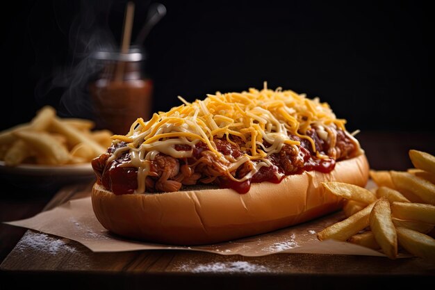 Pyszny hot dog z frytkami i sodą generatywną IA