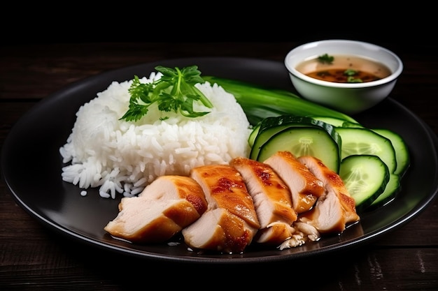 Pyszny i zdrowy posiłek składający się z ogórka ryżowego i grillowanego kurczaka Generative AI